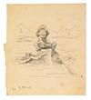 (ORIGINAL ILLUSTRATION.) Frost, A. B. Untitled pen and ink drawing of boy on a small rowboat